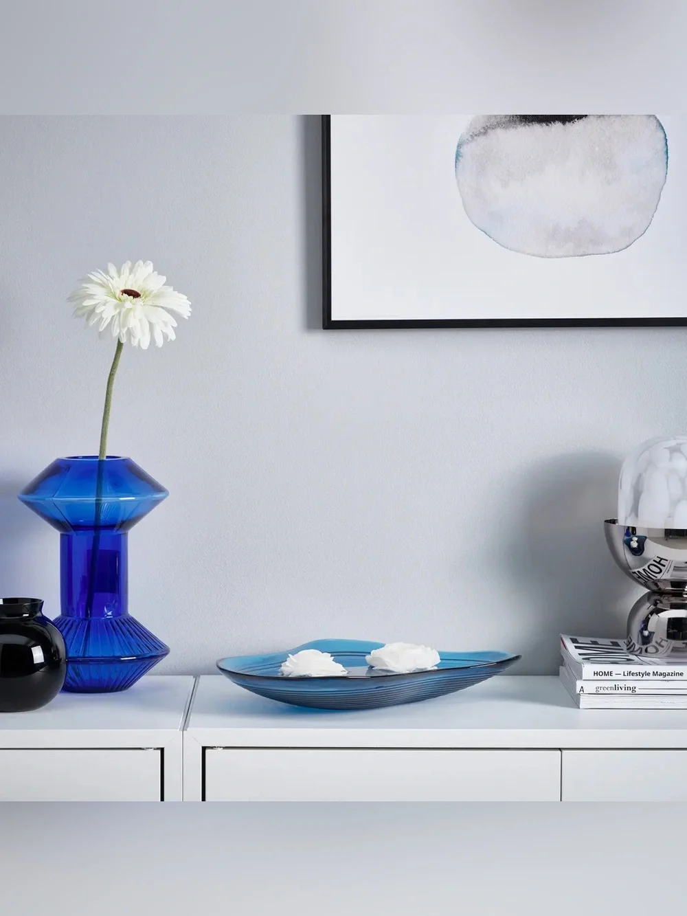 IKEA HÄCKPOPPEL decorative bowl blue 24 cm